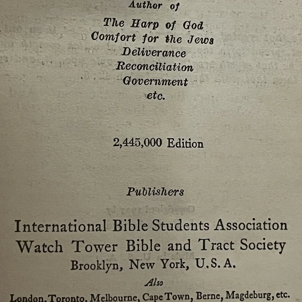 1927 Creation J.F. Rutherford 2,445,000 Edition Watchtower Jehovah's Witness